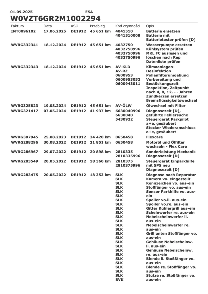 Historia Serwisowa ASO Opel