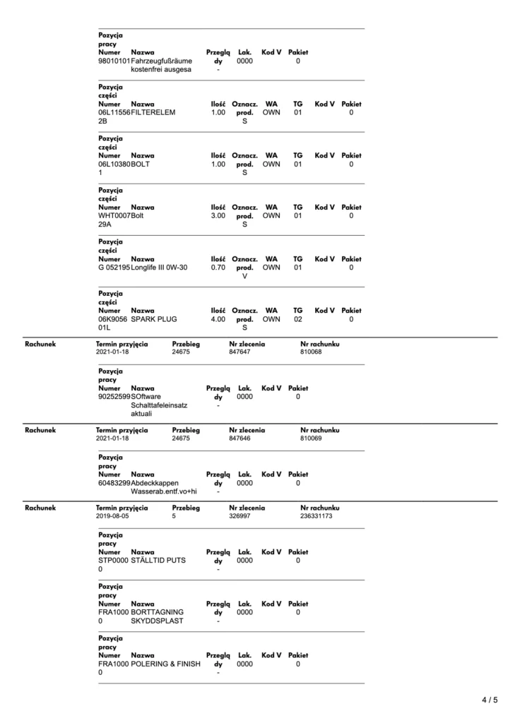 Historia serwisowa Cupra raport pdf