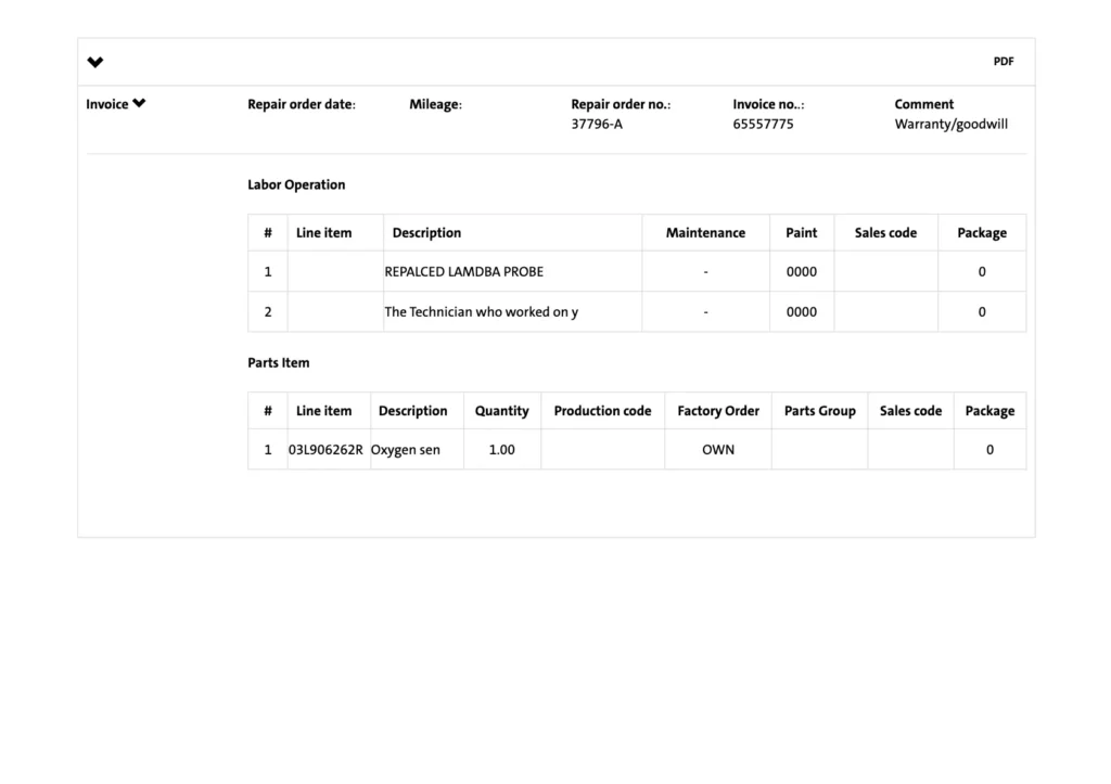 historia serwisowa aso Audi oficjalny raport PDF