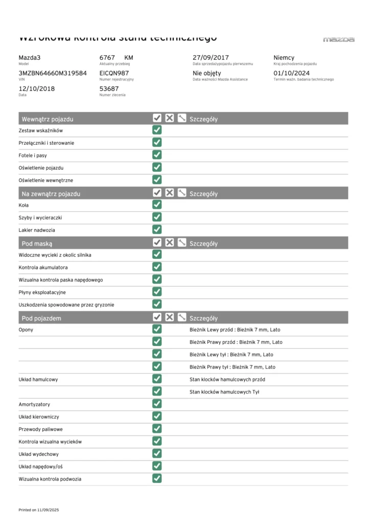 historia serwisowa Mazda ASO – oficjalny raport PDF