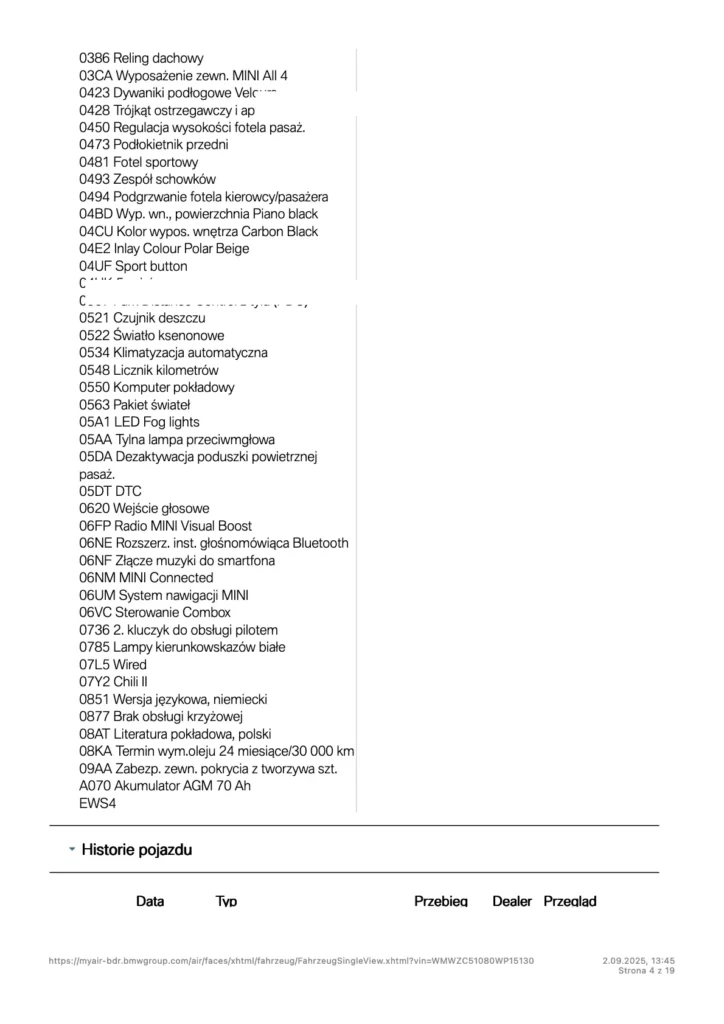 10. historia serwisowa MINI – przeglądy ASO i naprawy auta