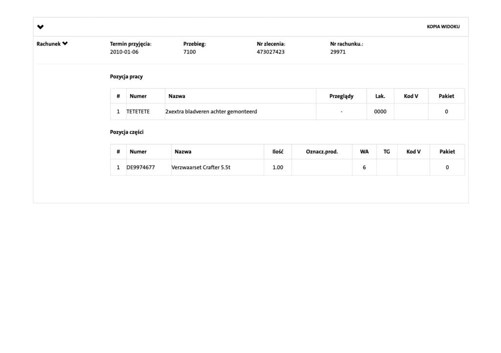 Historia serwisowa ASO VW naprawy w PDF