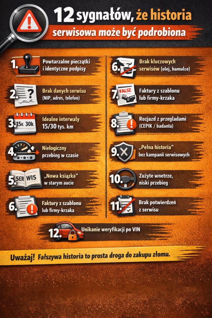 12 sygnałów, że historia serwisowa auta może być podrobiona – jak rozpoznać fałszywe wpisy i cofnięty przebieg